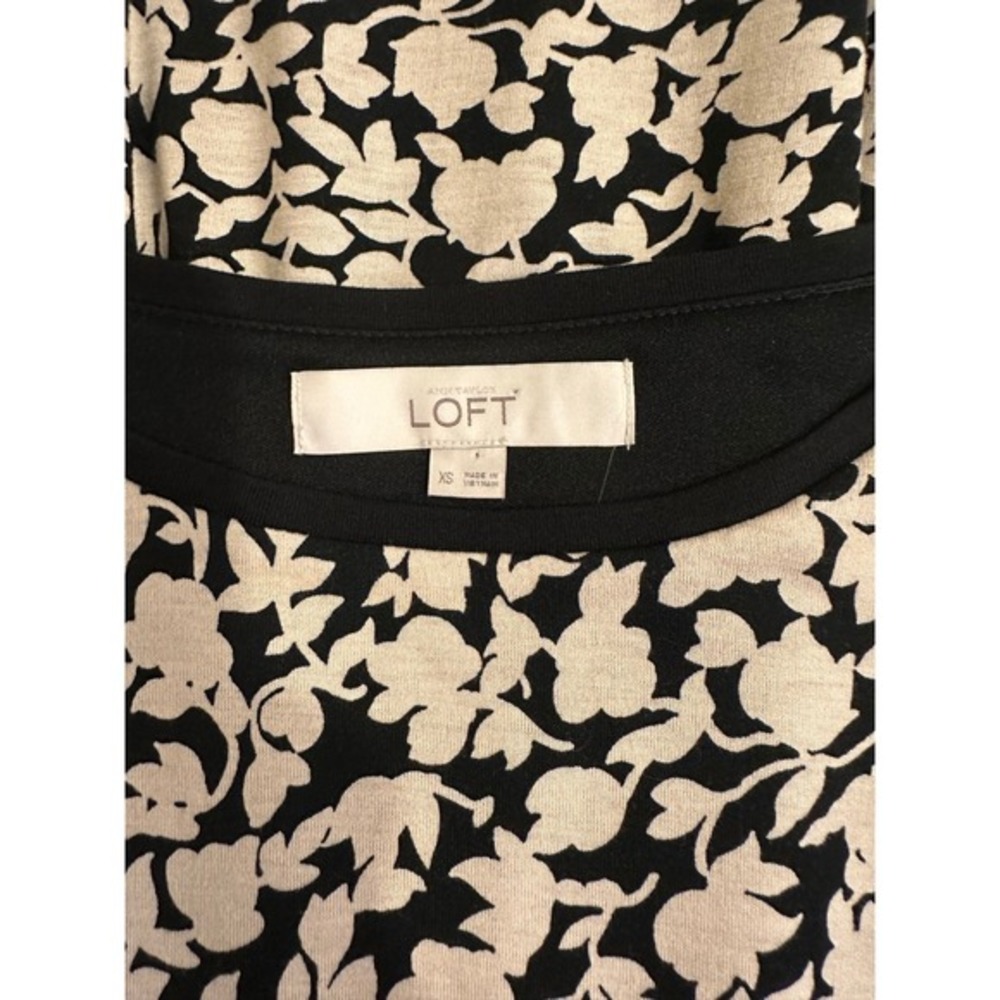 LOFT Women Fit and Flare Dress Black XS Cream Floral Sleeveless Casual Career - Picture 3 of 6